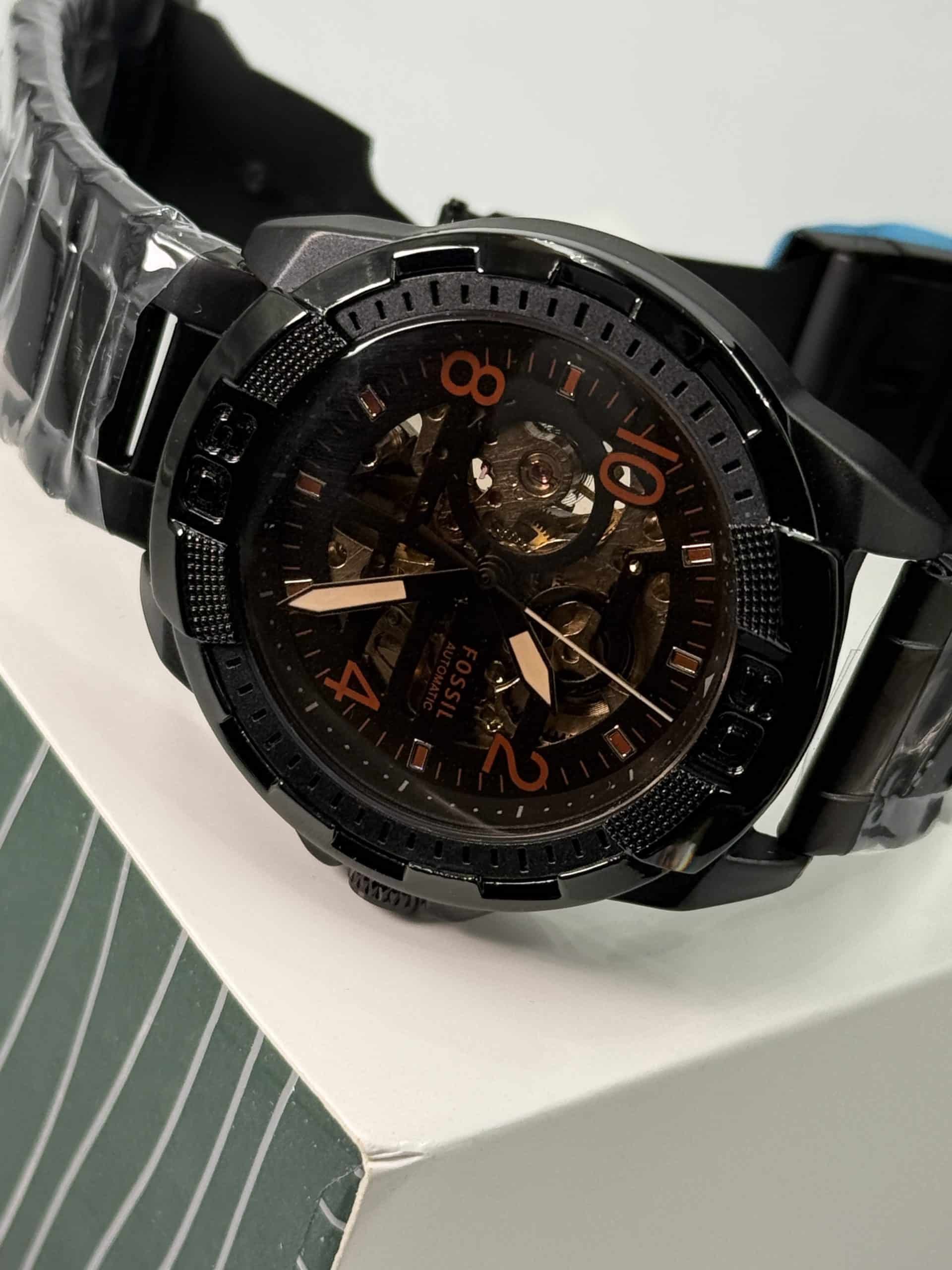 Fossil Men's Automatic Skeleton Watch – Black & Orange - Image 5