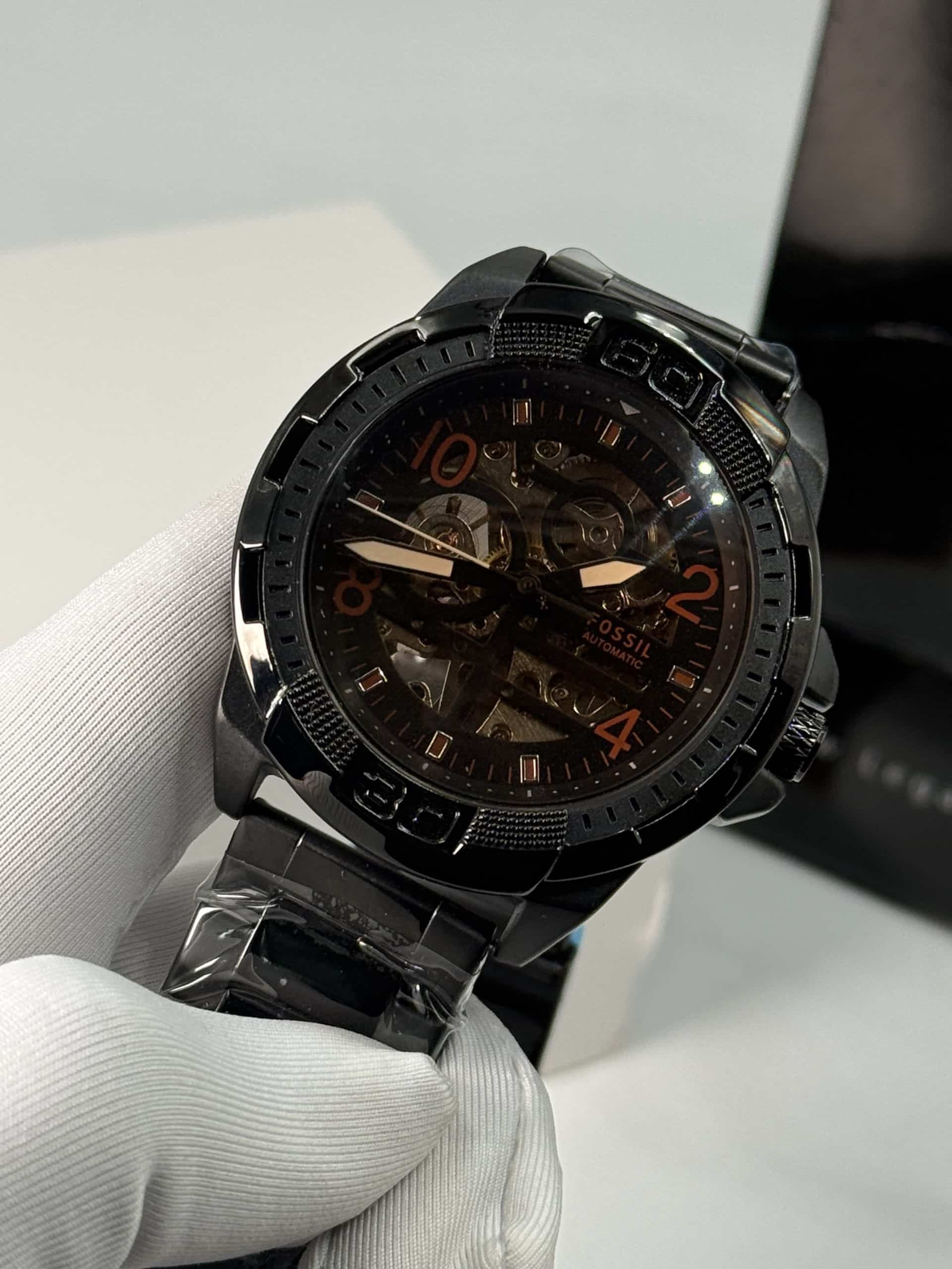 Fossil Men's Automatic Skeleton Watch – Black & Orange - Image 6