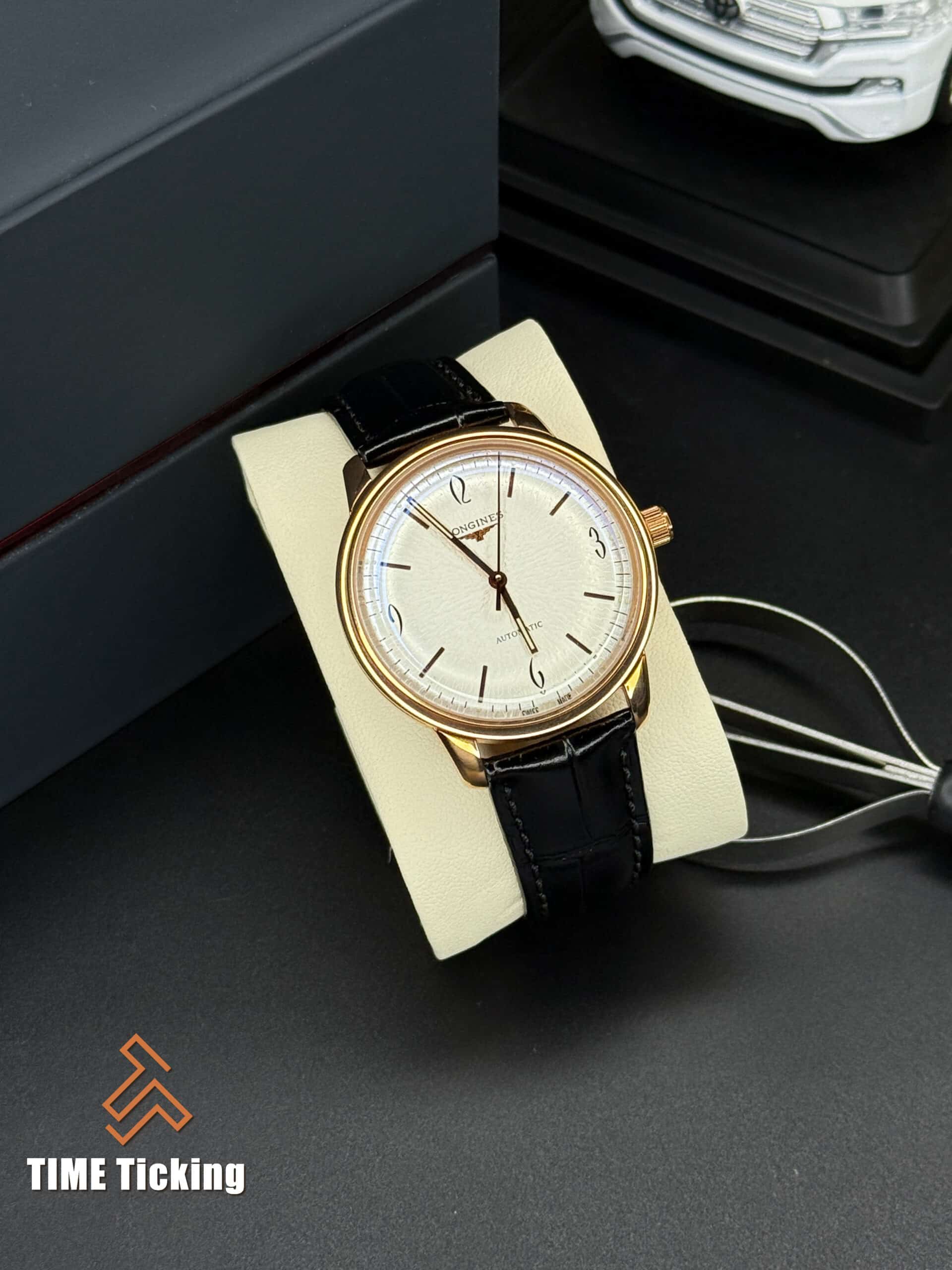 Longines 1L633 Black Strap Rose Gold Case White Dial Automatic Men’s Watch. - Image 5