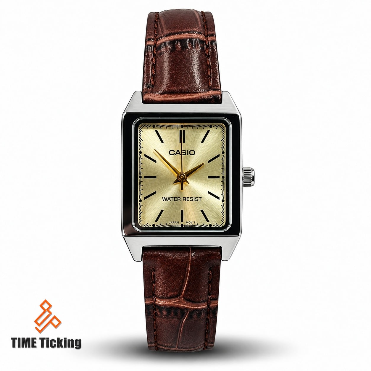 Casio LTP-V007L women’s Tank style analog quartz watch with leather strap