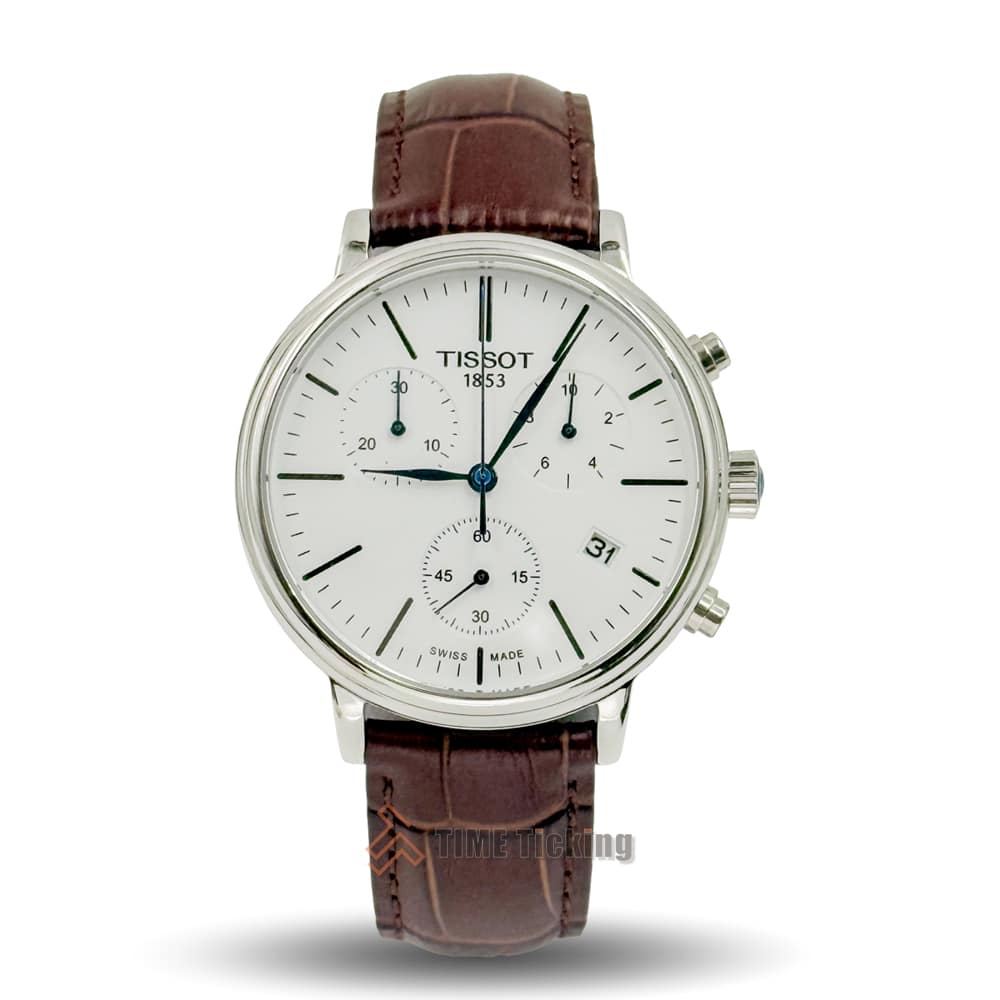 Chronograph Quartz Men’s Watch with 41mm White Dial and Brown Leather Strap