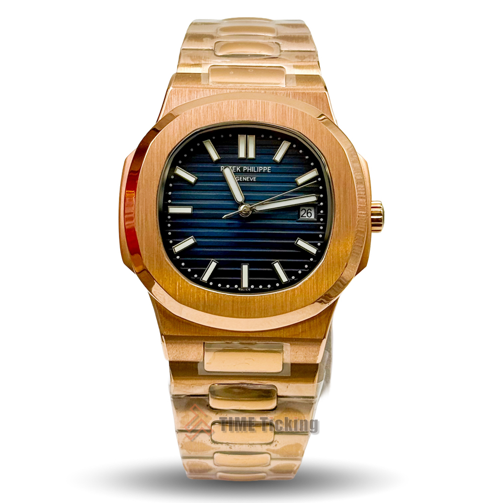 Patek Philippe Nautilus 5711/1A men’s watch with 40mm rose gold case, automatic movement, and blue dial