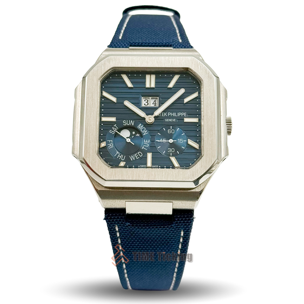 Patek Philippe Cubitus men’s Master Grade Replica watch with a sunburst blue dial and premium luxury design.
