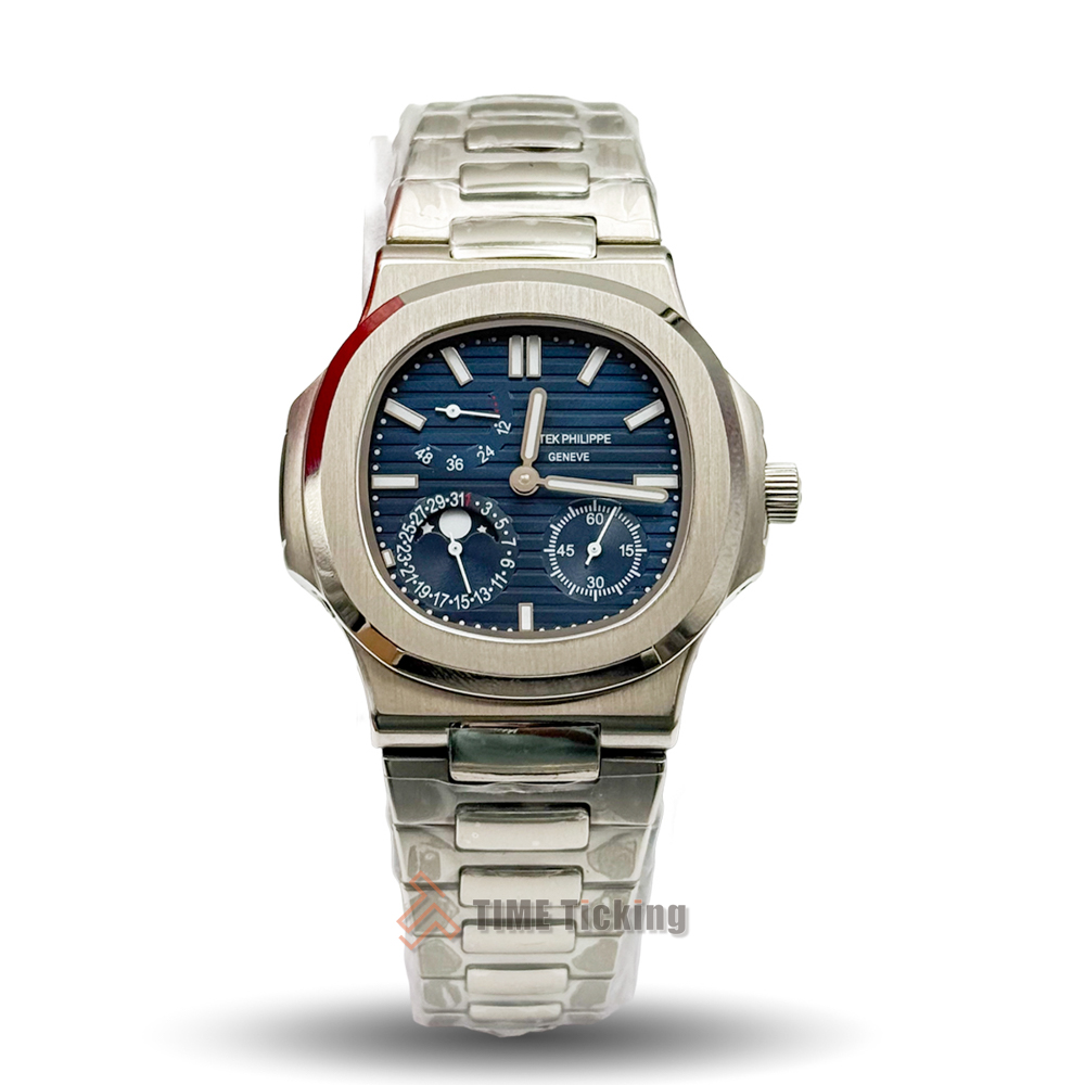 Patek Philippe Nautilus Moonphase 40mm men’s Master Grade Replica watch with a stainless steel case, black-blue gradient dial, and stainless steel bracelet