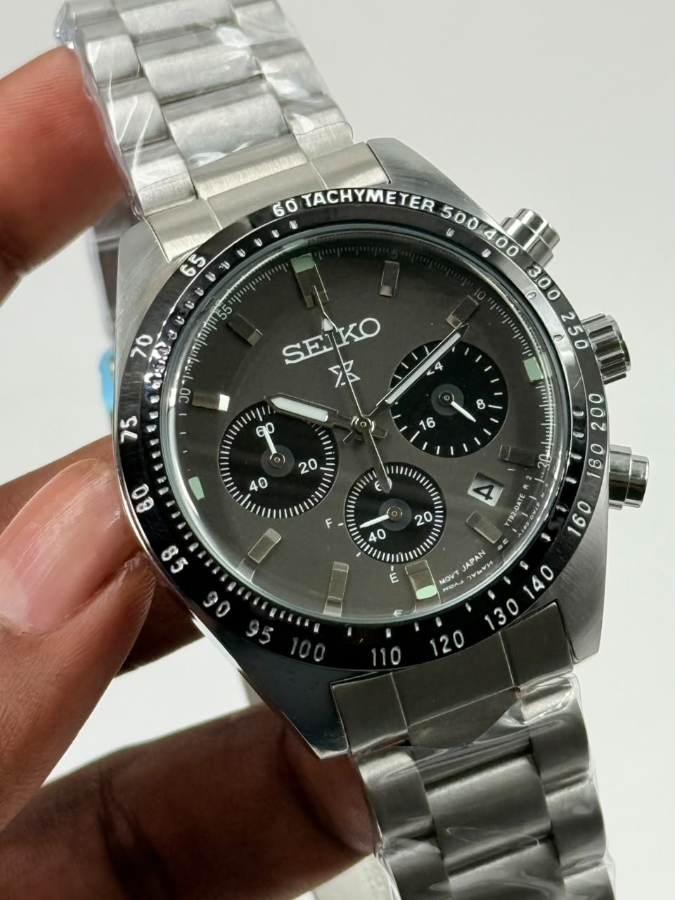 Seiko Prospex Speedtimer Solar Chronograph Dark Grey sandblasted Dial - Image 2