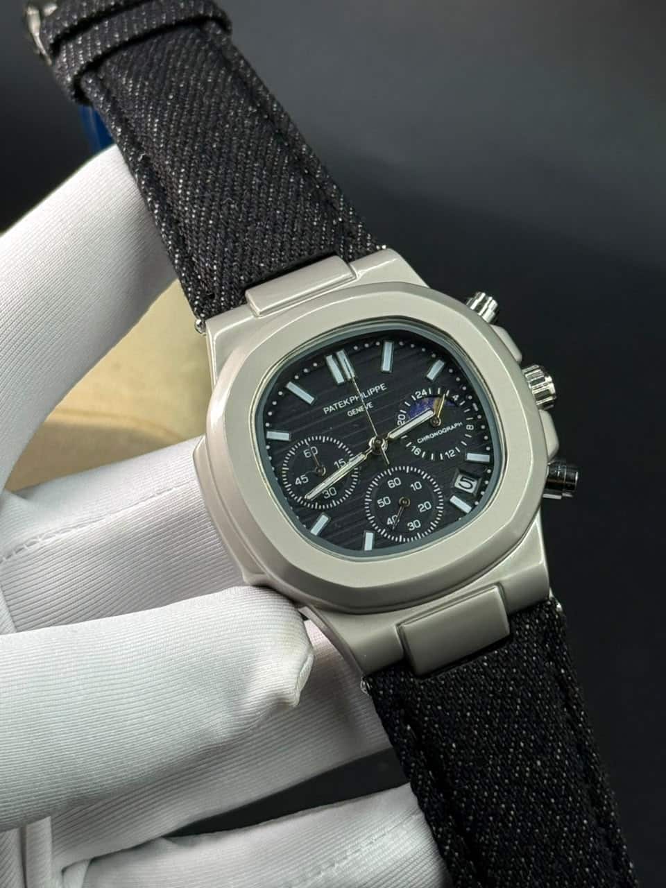 Patek Philippe Nautilus AA Grade Fabric Strap Replica Black Dial - Image 2