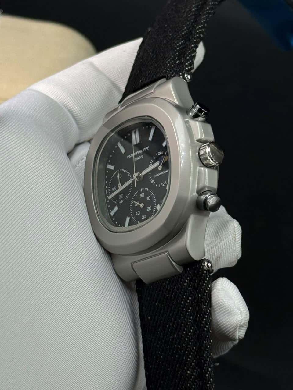 Patek Philippe Nautilus AA Grade Fabric Strap Replica Black Dial - Image 4