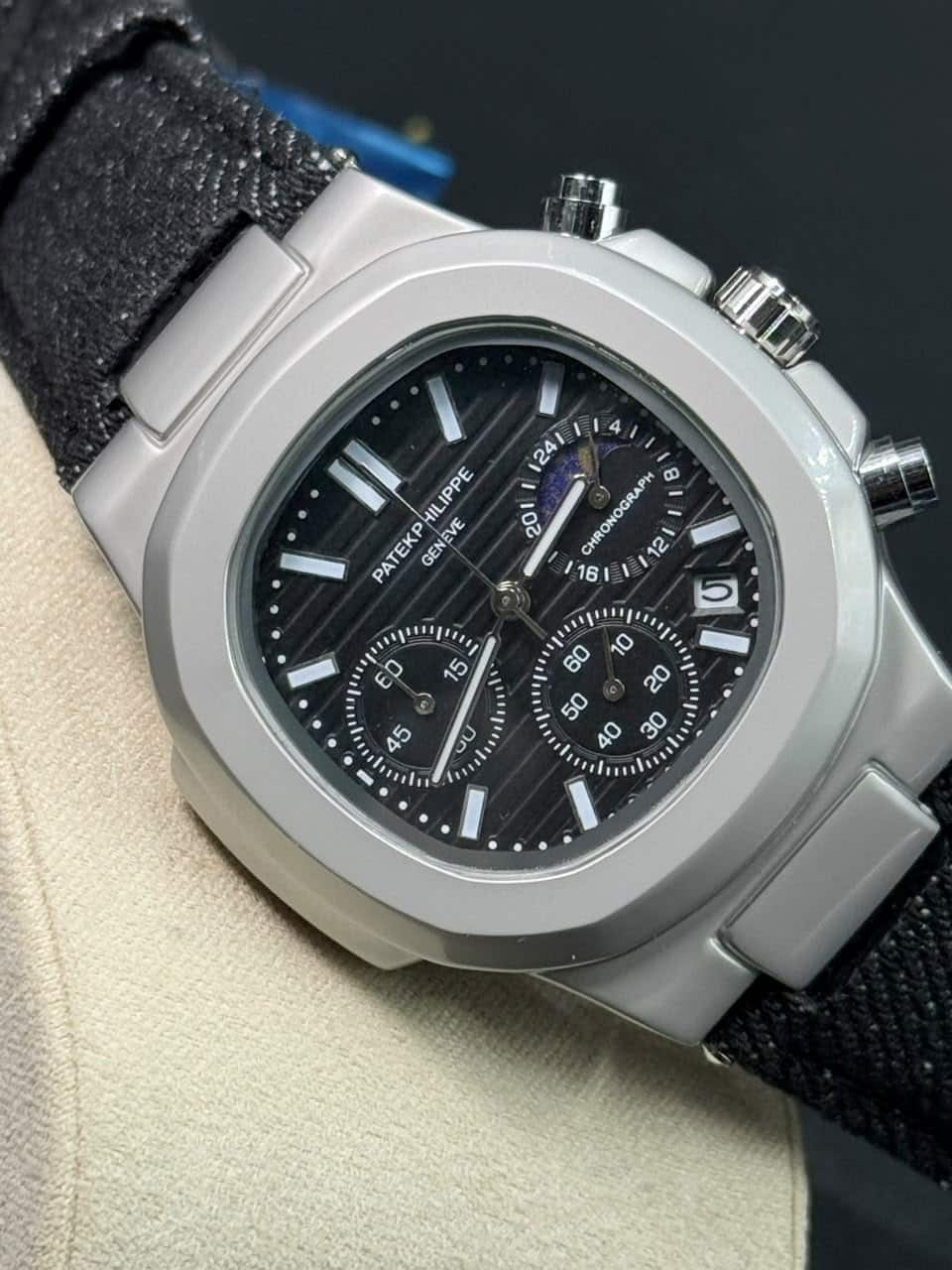 Patek Philippe Nautilus AA Grade Fabric Strap Replica Black Dial - Image 6