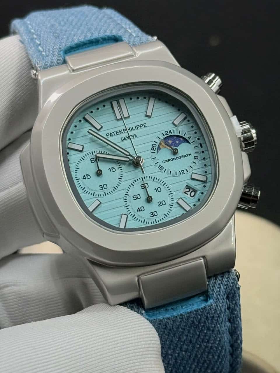 Patek Philippe Nautilus AA Grade Fabric Strap Replica Turquoise Dial - Image 5