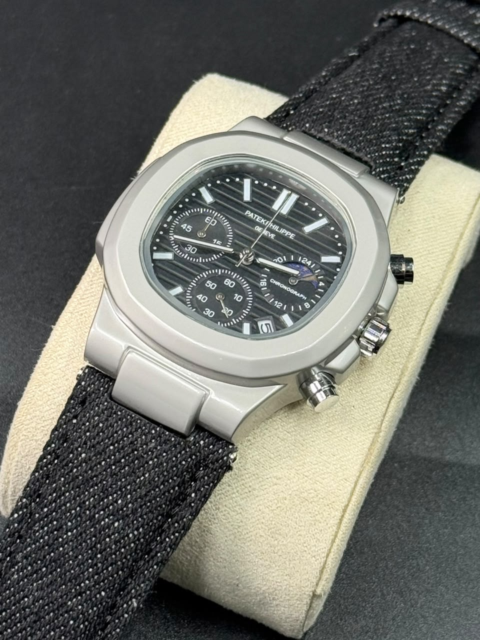 Patek Philippe Nautilus AA Grade Fabric Strap Replica Black Dial - Image 5