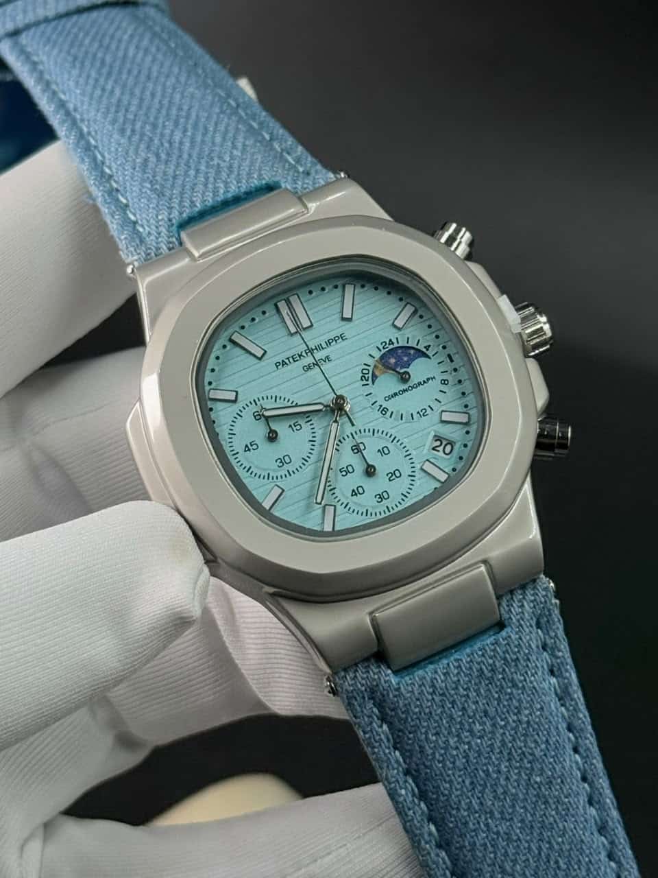 Patek Philippe Nautilus AA Grade Fabric Strap Replica Turquoise Dial - Image 3