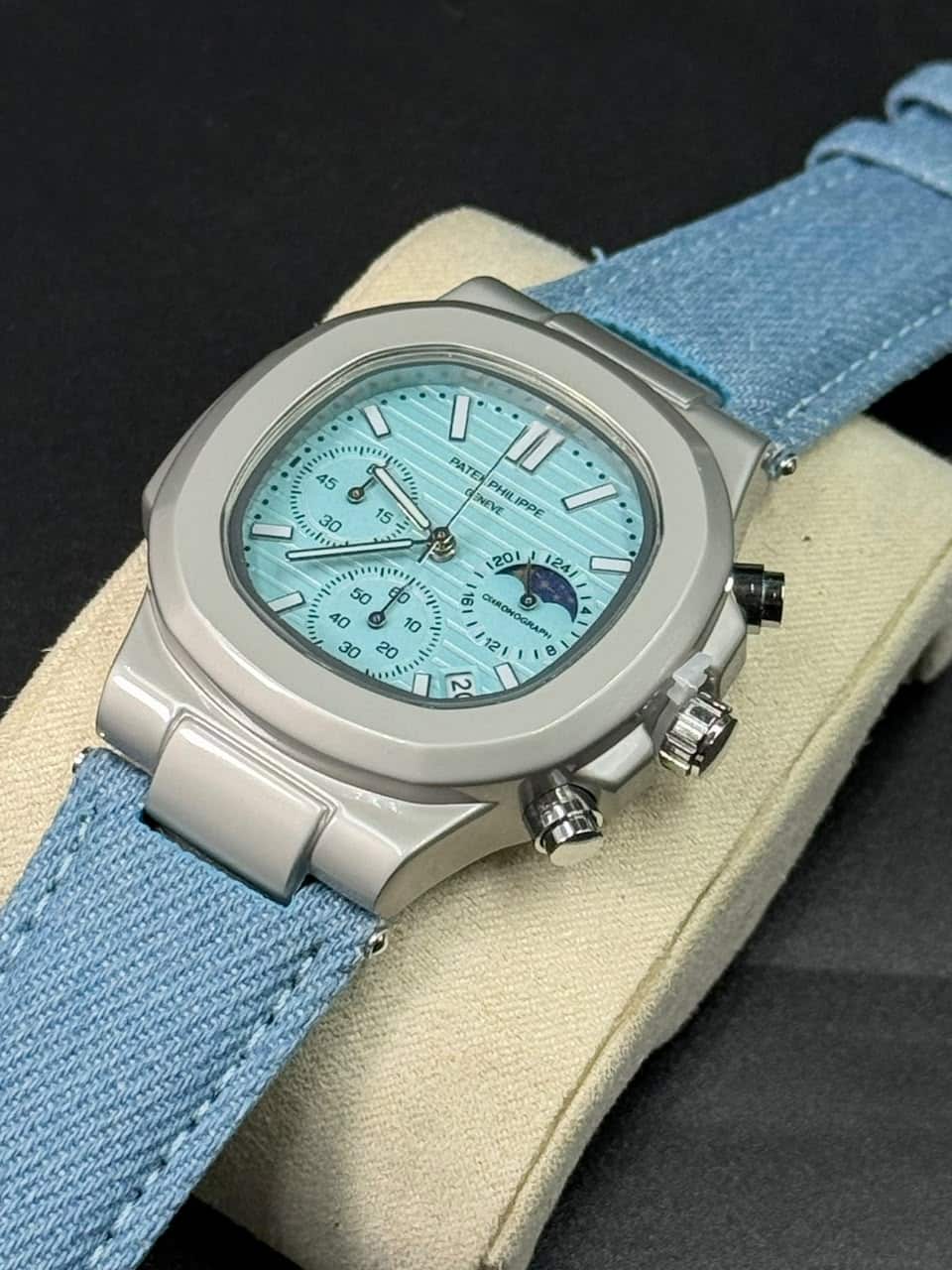 Patek Philippe Nautilus AA Grade Fabric Strap Replica Turquoise Dial - Image 8