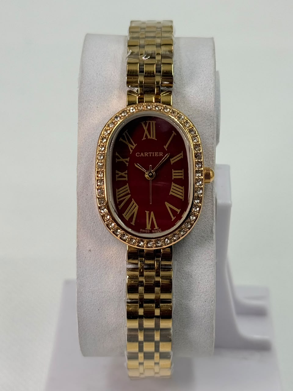 Cartier Baignoire luxury Stone Bezel Maroon Dial Gold Case Women’s Watch - Image 3