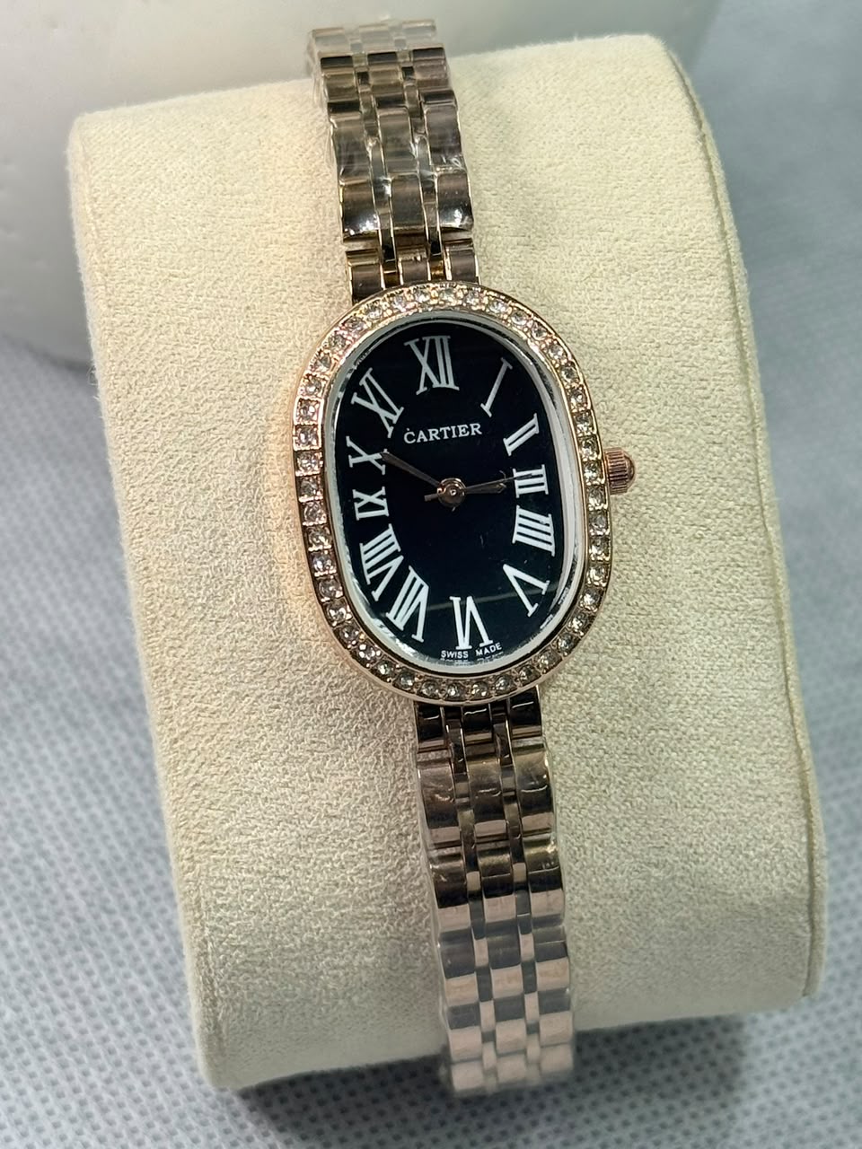 Cartier Baignoire luxury Stone Bezel Black Dial Rose Gold Case Women’s Watch - Image 4