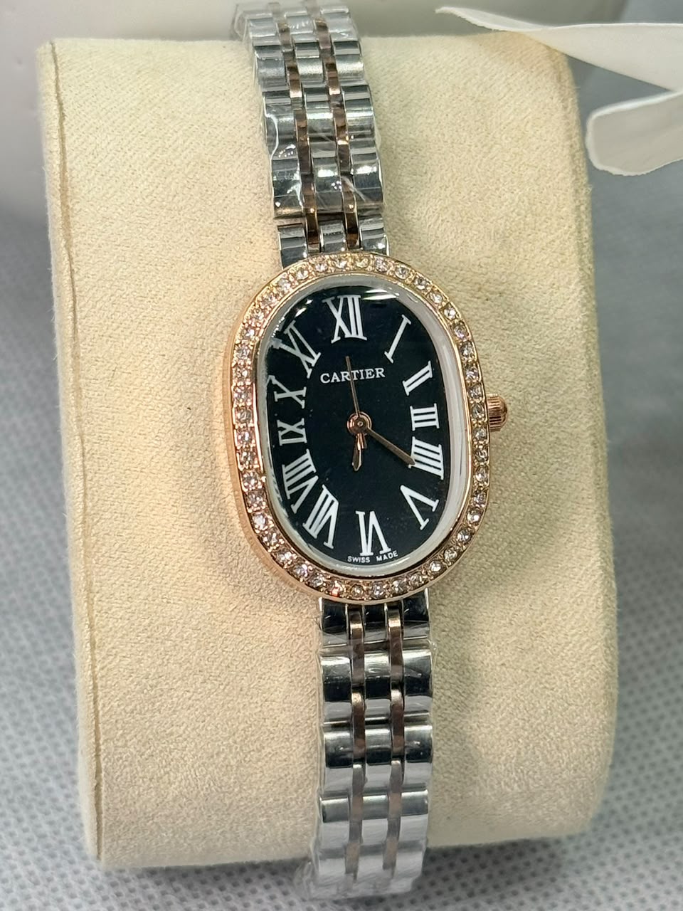 Cartier Baignoire luxury Stone Bezel Black Dial Women’s Watch - Image 2