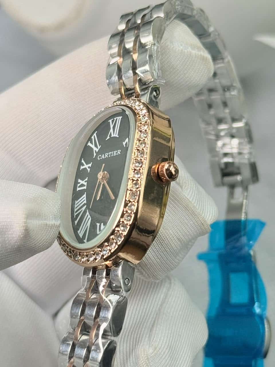 Cartier Baignoire luxury Stone Bezel Black Dial Women’s Watch - Image 4