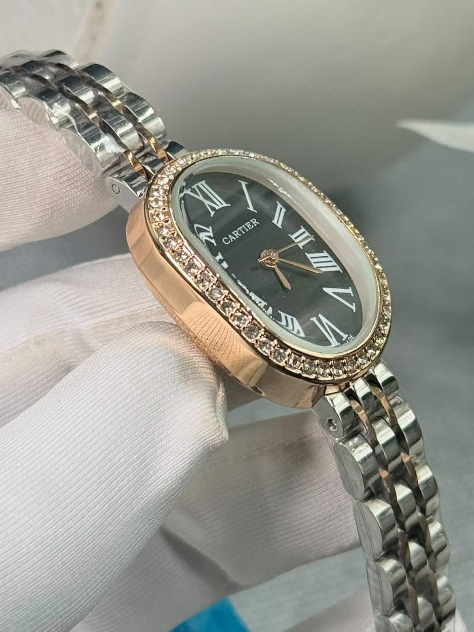Cartier Baignoire luxury Stone Bezel Black Dial Women’s Watch - Image 6