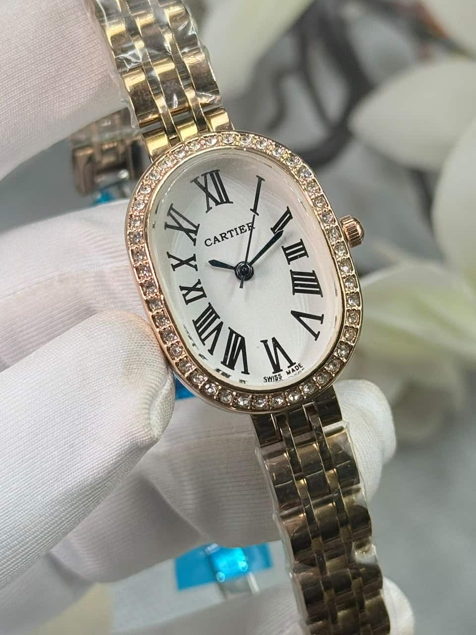 Cartier Baignoire luxury Stone Bezel White Dial Women’s Watch - Image 3