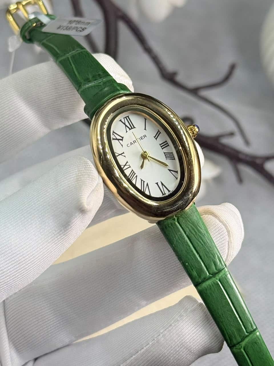 Cartier Baignoire luxury Green leather Belt Women’s Watch - Image 3