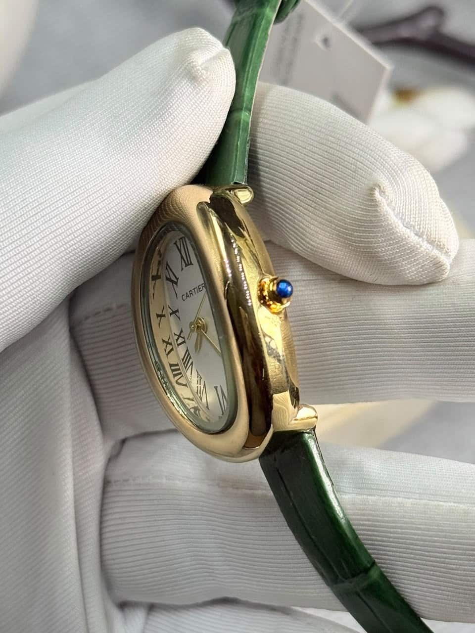 Cartier Baignoire luxury Green leather Belt Women’s Watch - Image 5