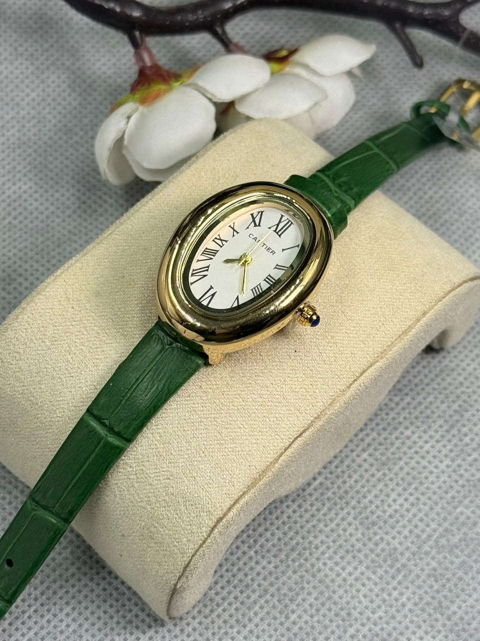 Cartier Baignoire luxury Green leather Belt Women’s Watch - Image 2