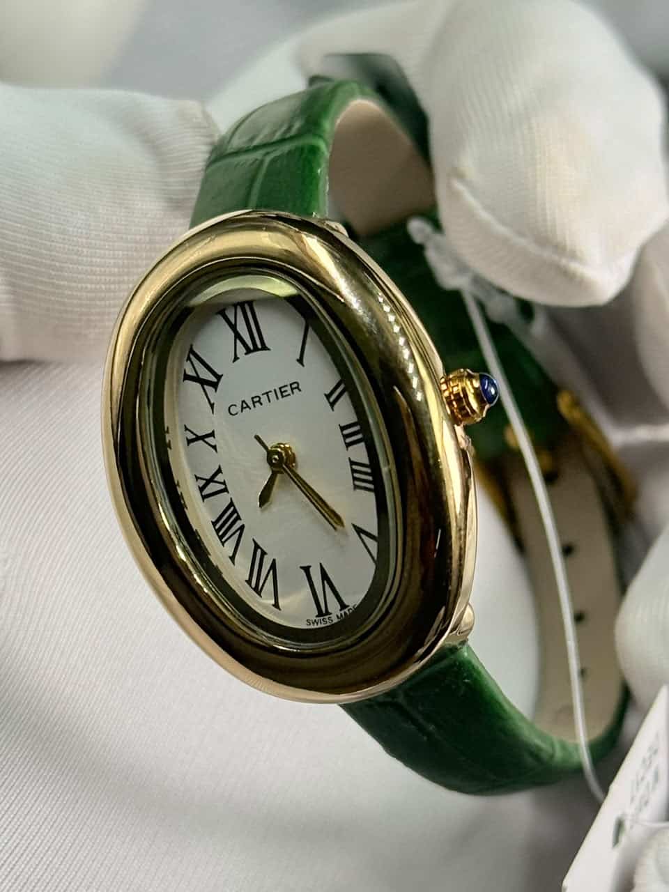 Cartier Baignoire luxury Green leather Belt Women’s Watch - Image 7
