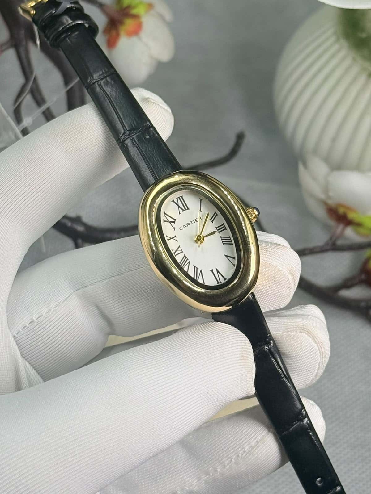 Cartier Baignoire luxury Black leather Belt Women’s Watch - Image 2