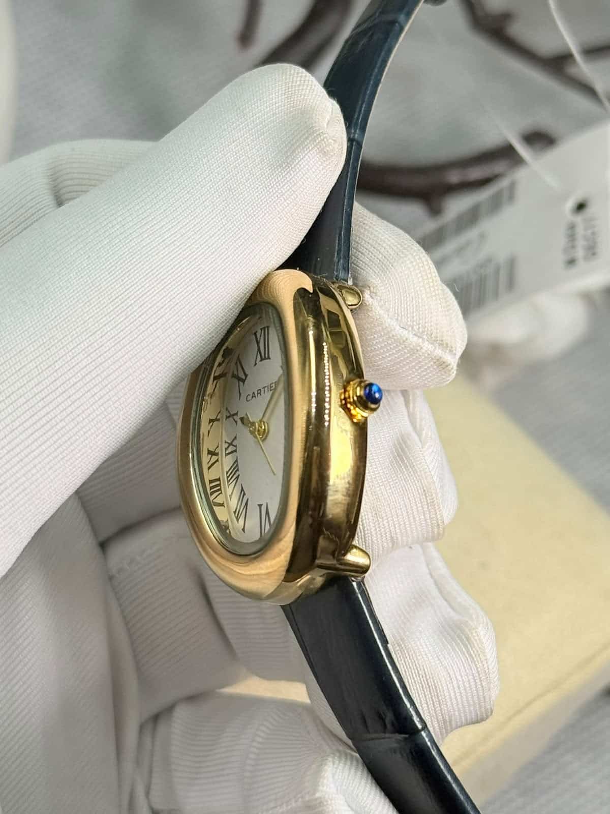 Cartier Baignoire luxury Black leather Belt Women’s Watch - Image 6