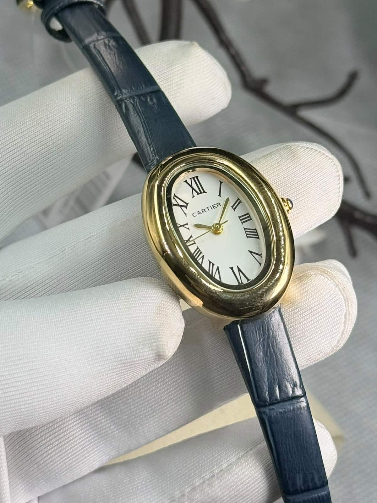 Cartier Baignoire luxury Blue leather Belt Women’s Watch - Image 3