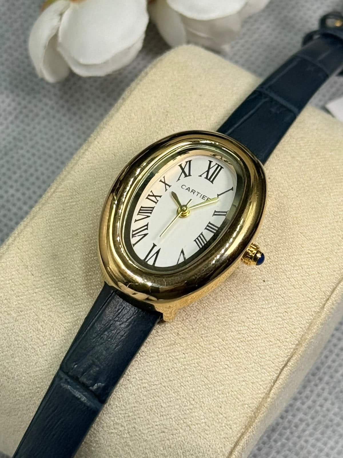Cartier Baignoire luxury Blue leather Belt Women’s Watch - Image 2