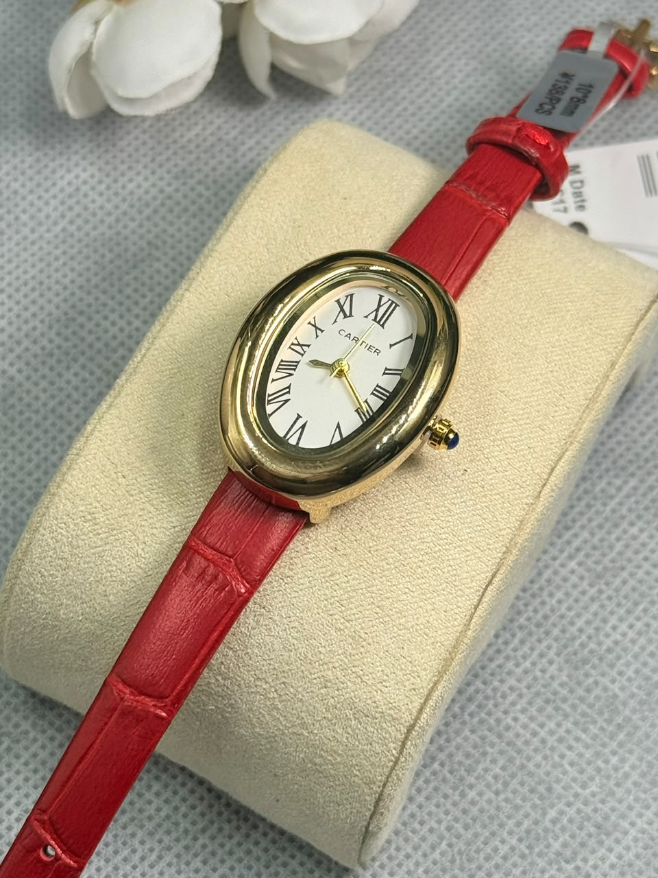 Cartier Baignoire luxury Red leather Belt Women’s Watch - Image 3