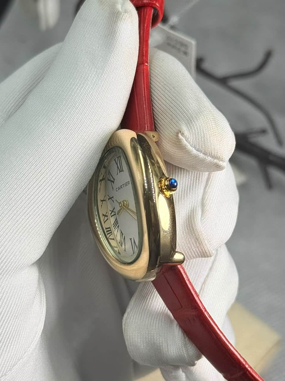 Cartier Baignoire luxury Red leather Belt Women’s Watch - Image 7