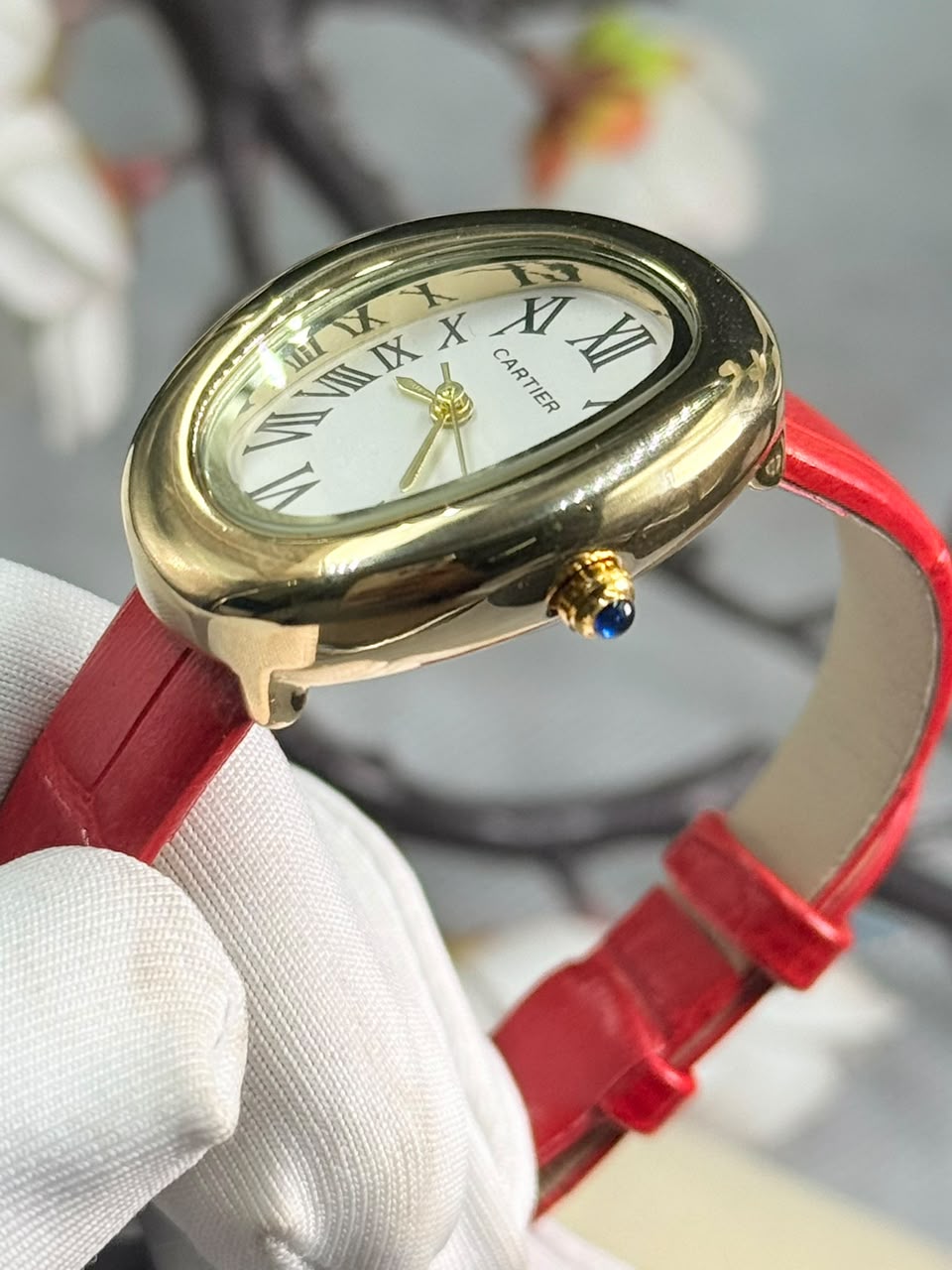 Cartier Baignoire luxury Red leather Belt Women’s Watch - Image 6