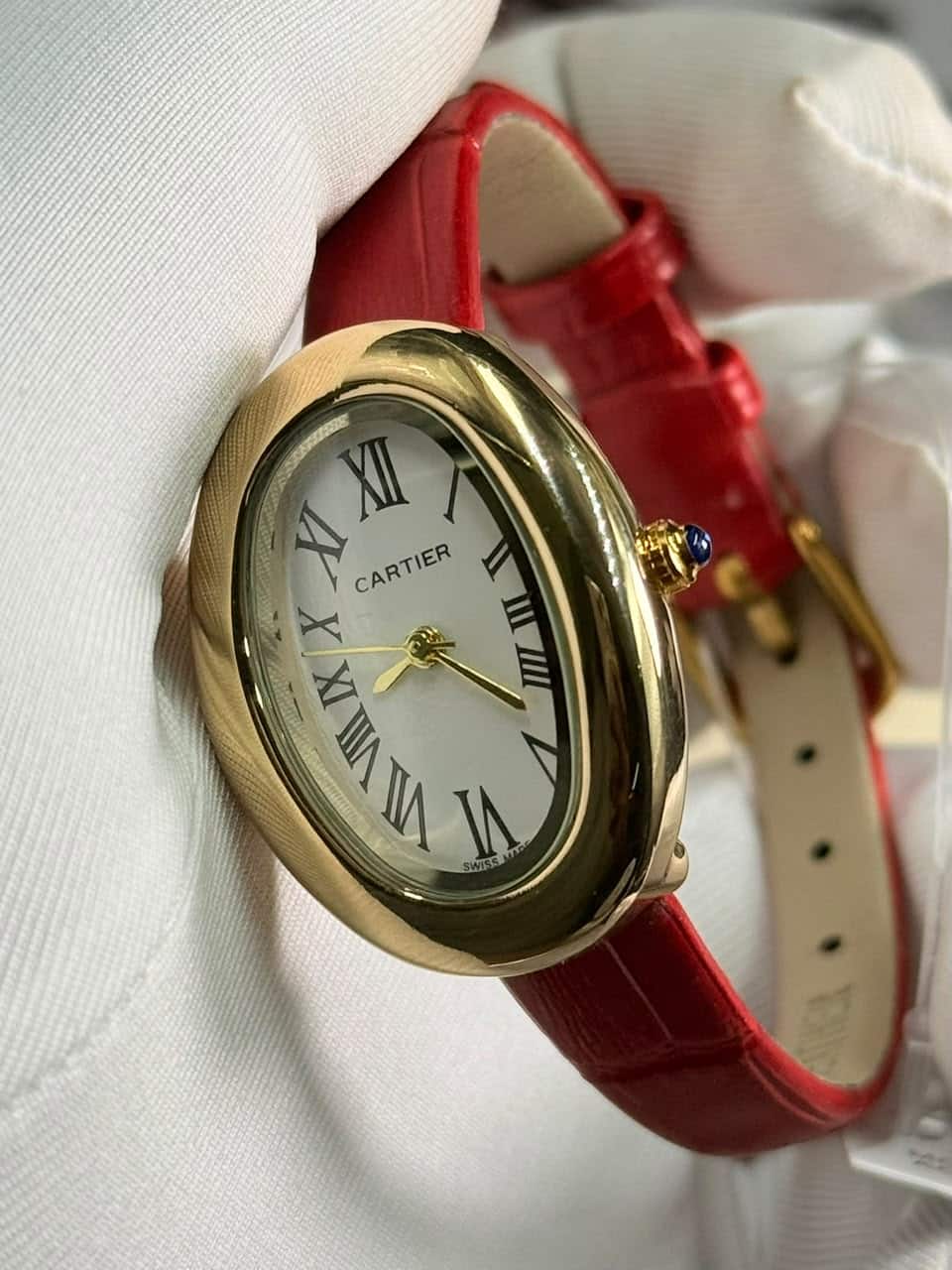 Cartier Baignoire luxury Red leather Belt Women’s Watch - Image 5