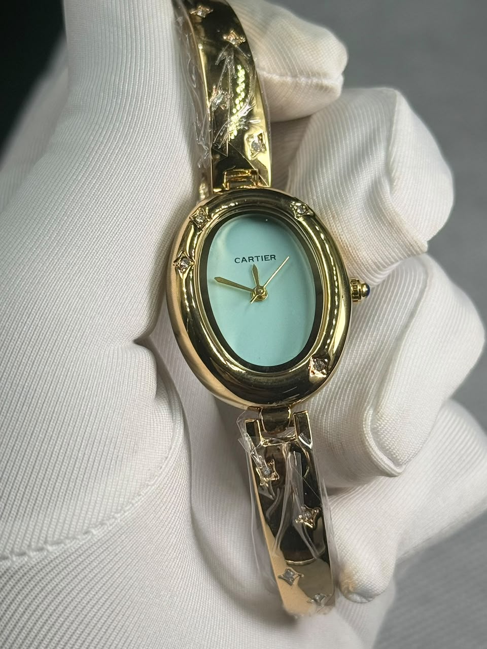Cartier Baignoire Allongée Bangle Women’s Watch turquoise Blue Dial Gold Case - Image 7