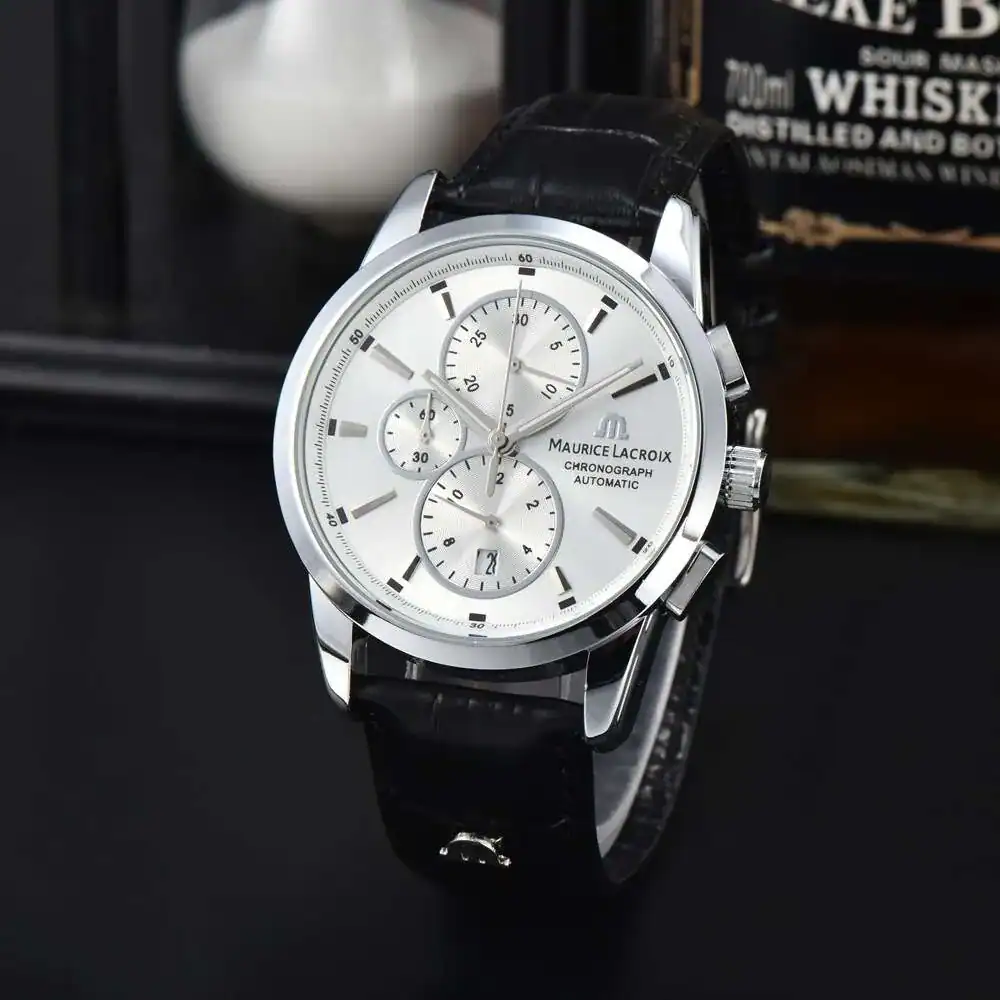 MAURICE LACROIX BLACK LEATHER BELT Quartz SS White Dial Men’s Watch. - Image 2