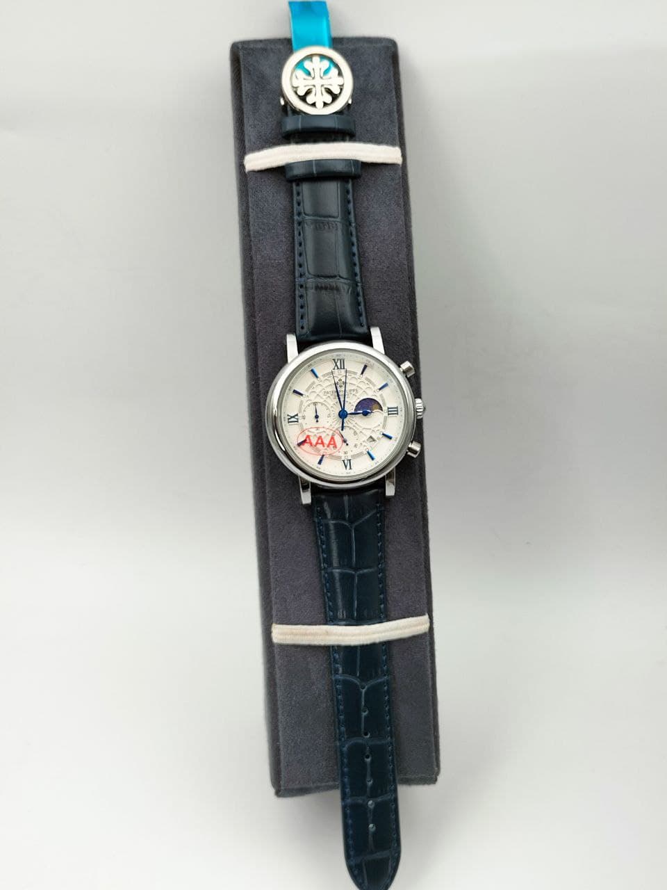 PATEK-201912 BLUE BELT WHITE DIAL MEN’S WATCH. - Image 3