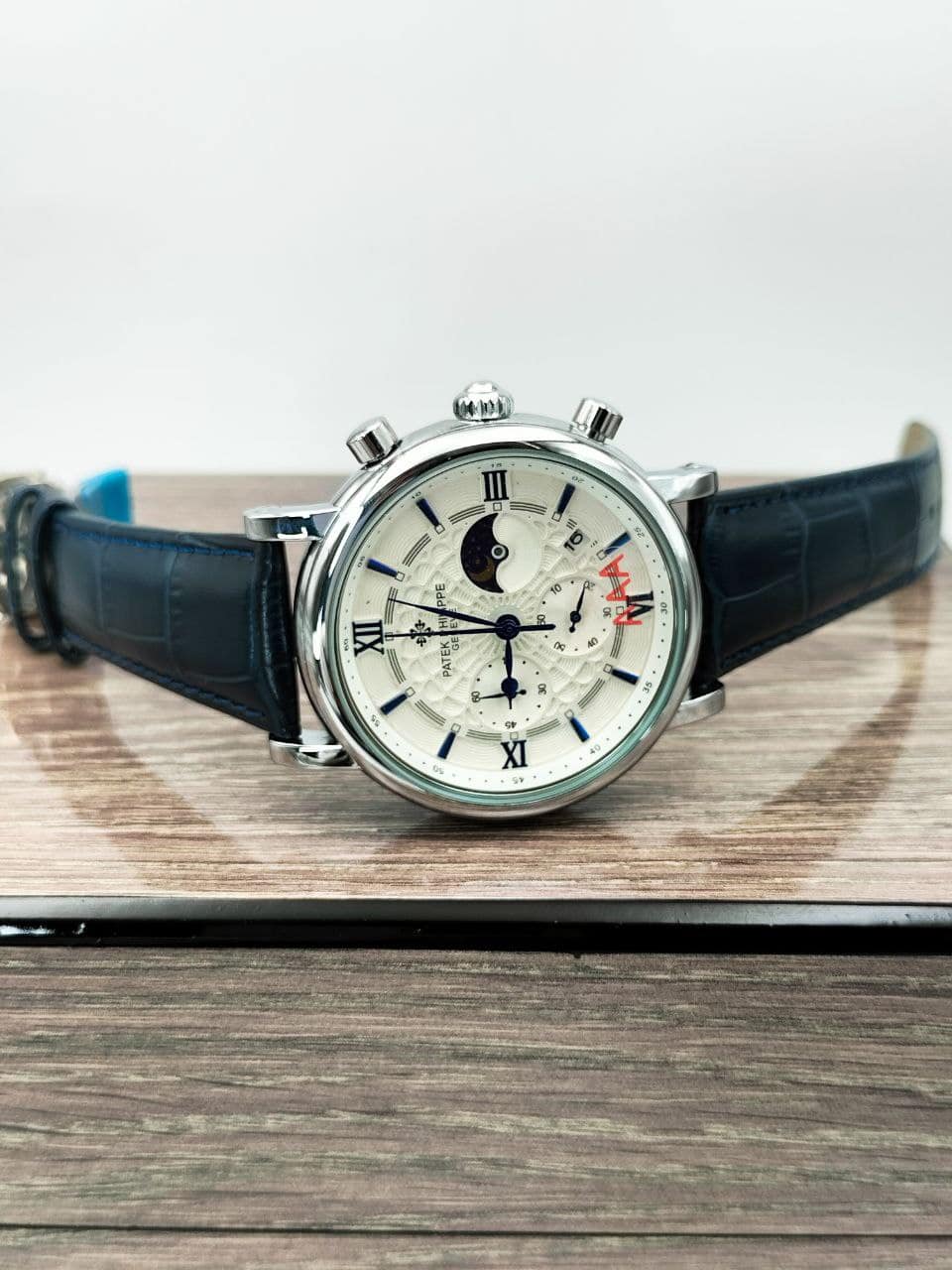 PATEK-201912 BLUE BELT WHITE DIAL MEN’S WATCH. - Image 2