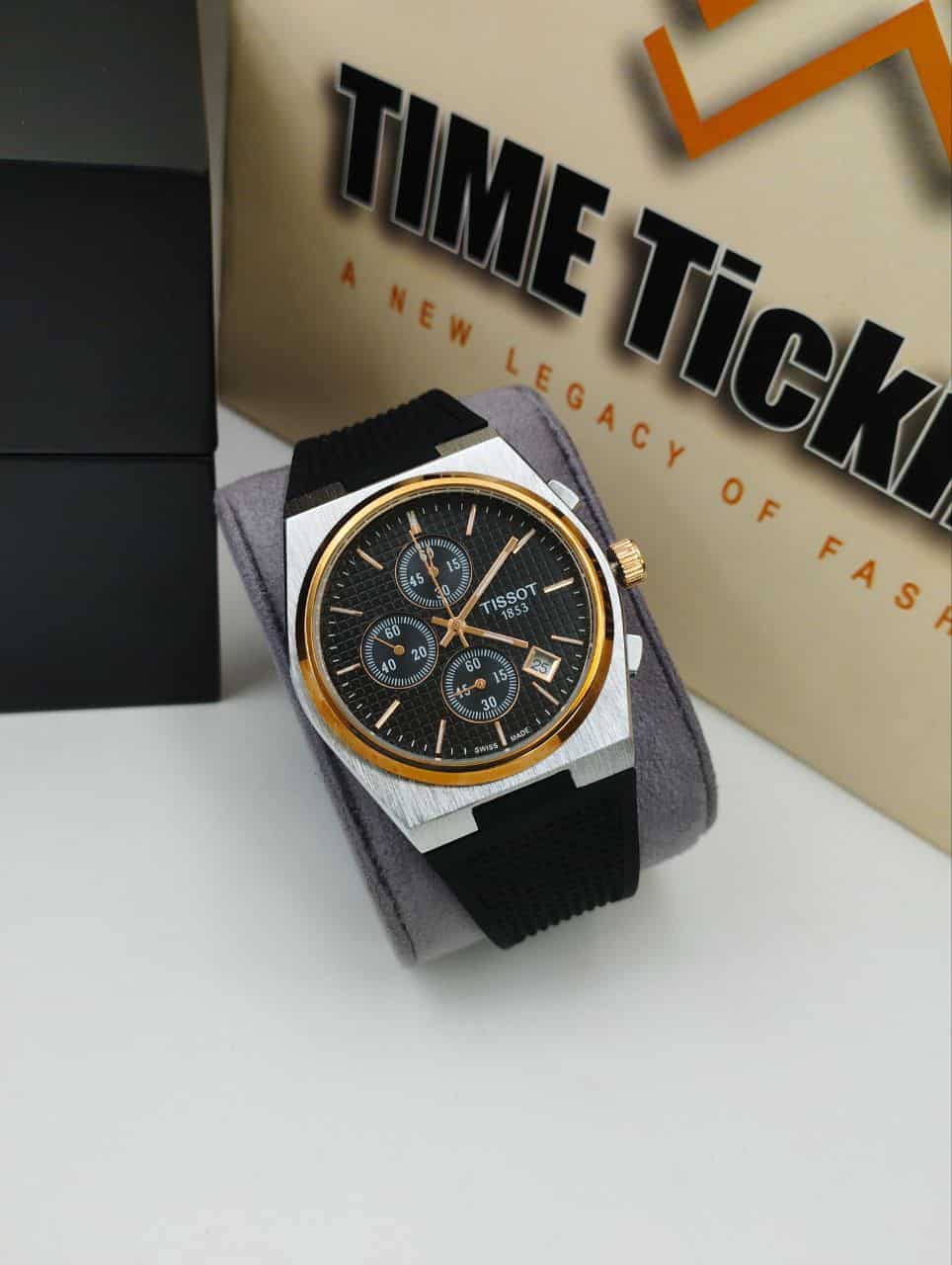 TISSOT PRX 40MM Quartz Black Rubber belt Black Dial golden case Men’s Watch. - Image 7