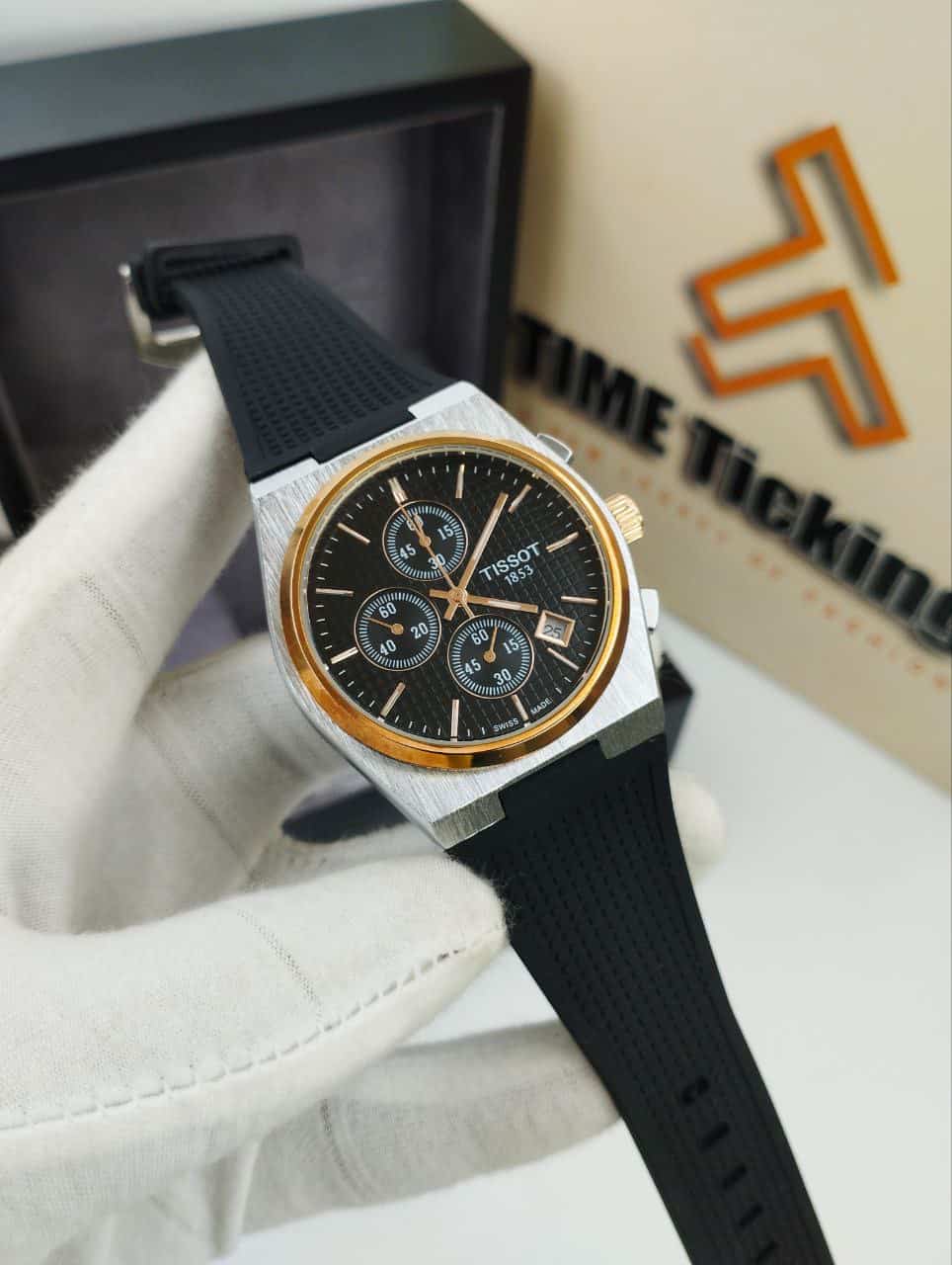 TISSOT PRX 40MM Quartz Black Rubber belt Black Dial golden case Men’s Watch. - Image 2