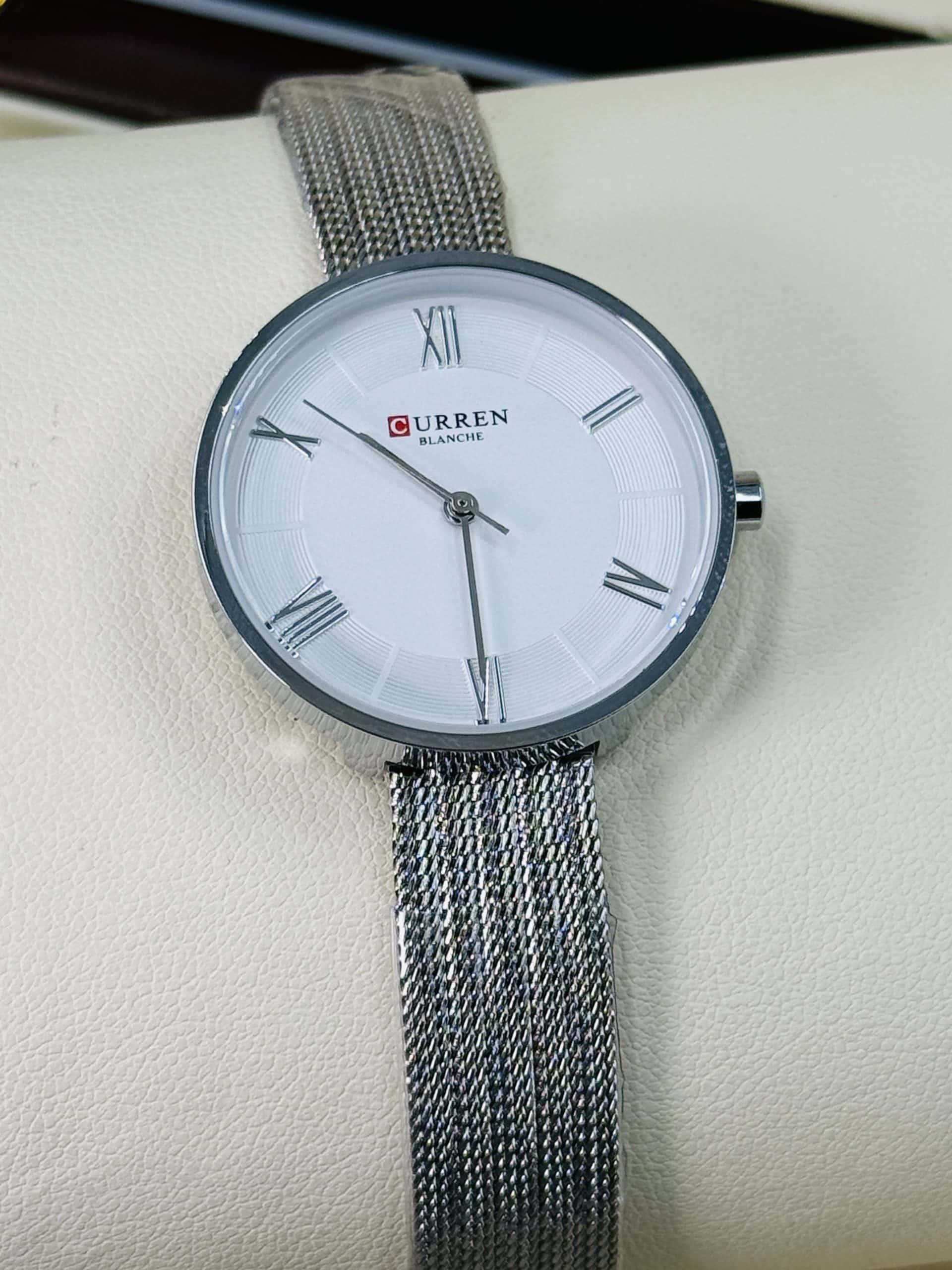 CURREN Blanche 9020 Women's Silver Mesh Watch with White Dial and Roman Numerals | Time Ticking - Image 2