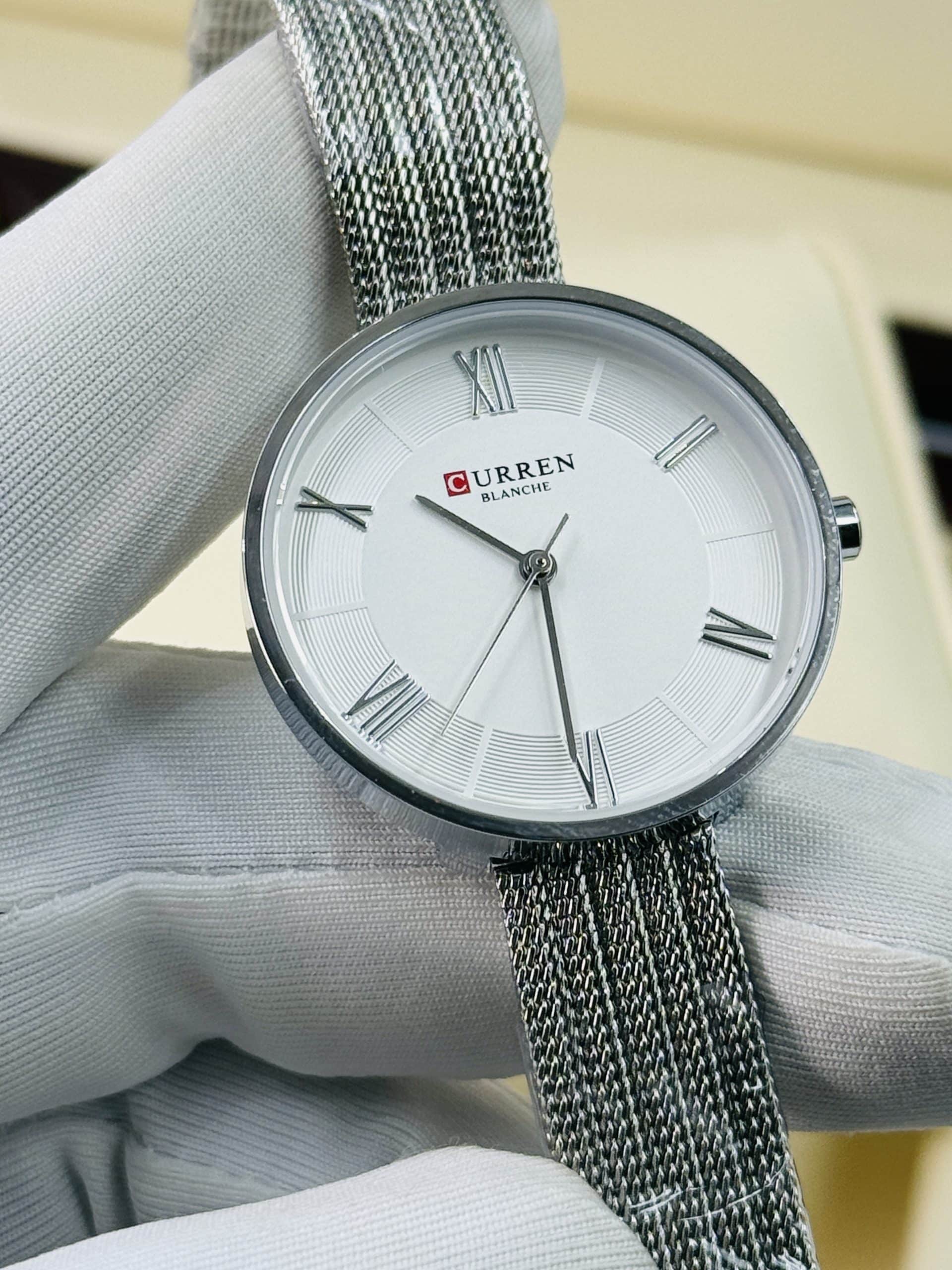 CURREN Blanche 9020 Women's Silver Mesh Watch with White Dial and Roman Numerals | Time Ticking - Image 3