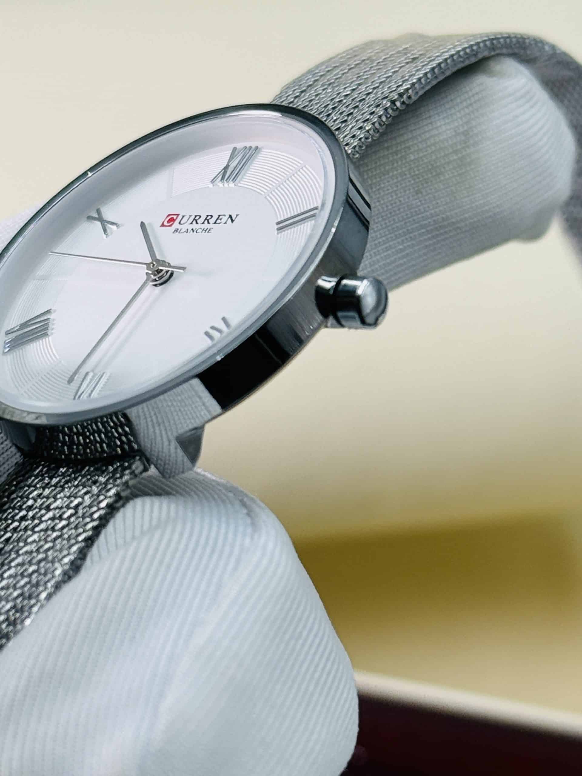 CURREN Blanche 9020 Women's Silver Mesh Watch with White Dial and Roman Numerals | Time Ticking - Image 4
