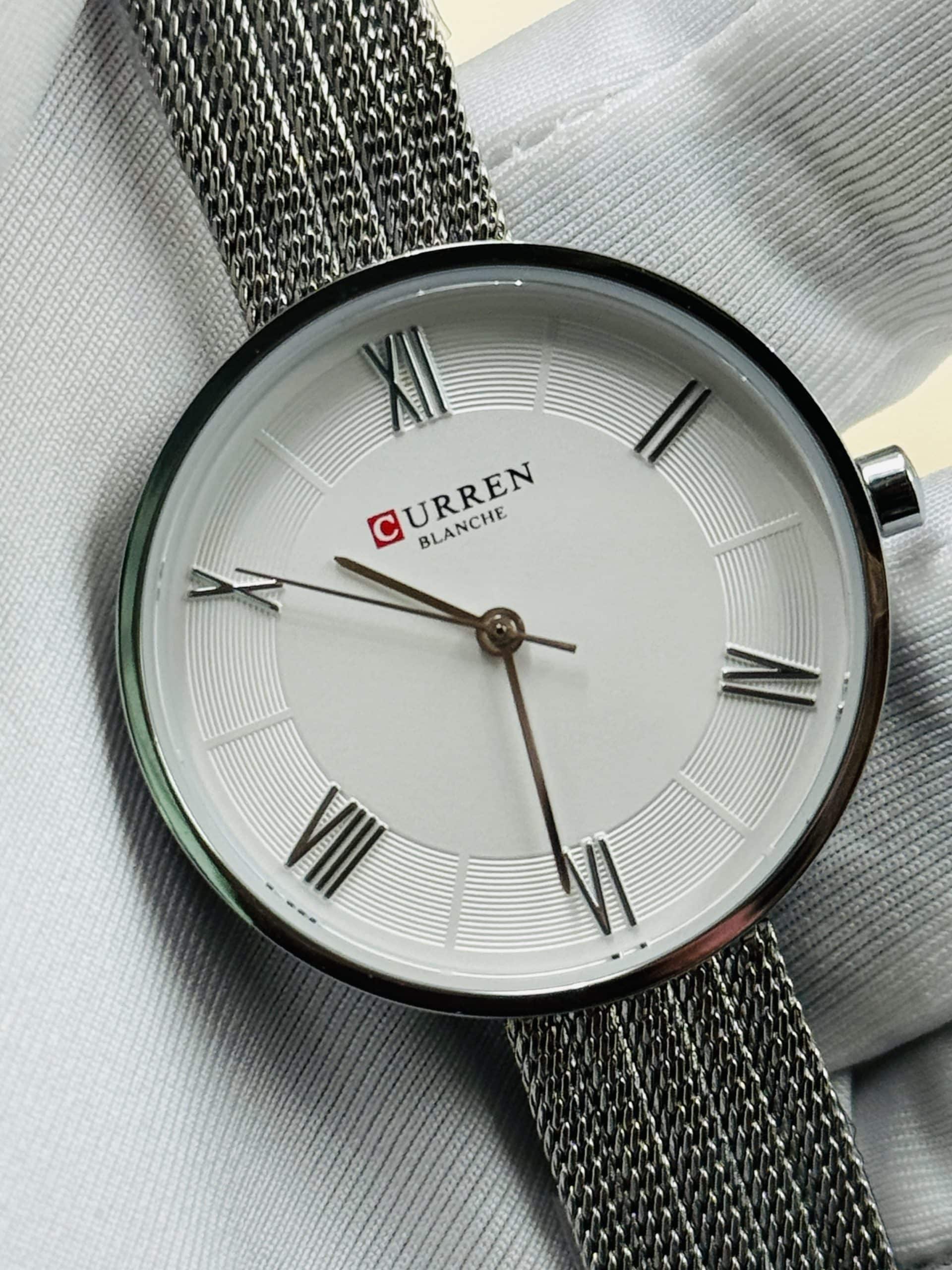 CURREN Blanche 9020 Women's Silver Mesh Watch with White Dial and Roman Numerals | Time Ticking - Image 5