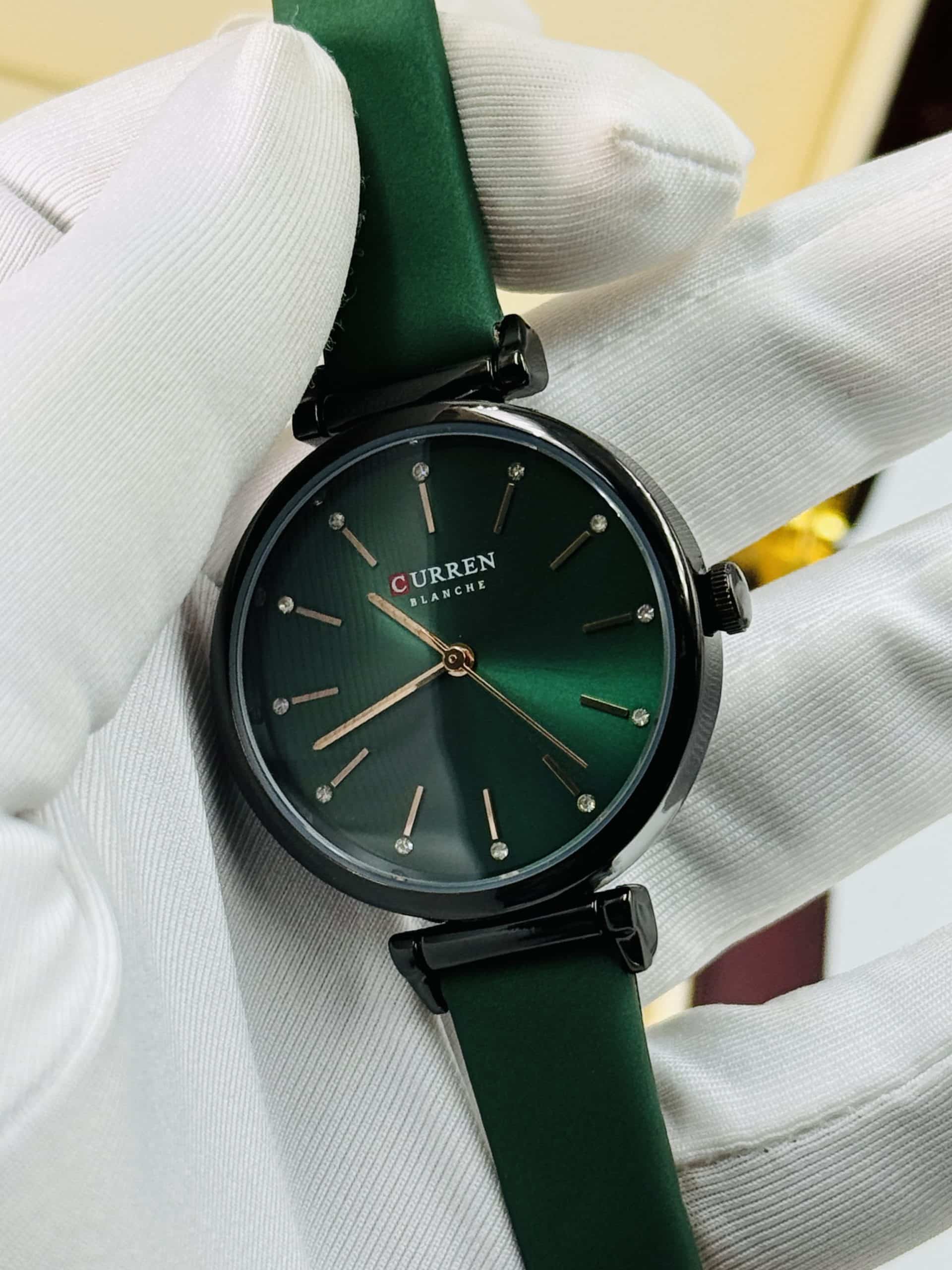 CURREN Blanche 9081 Women's Green Watch with Black Case and Green Leather Strap | Time Ticking - Image 4