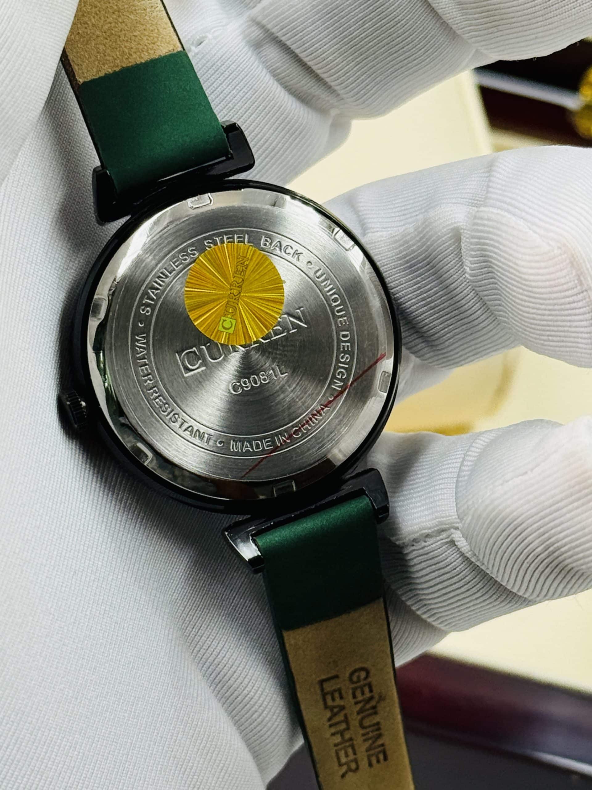 CURREN Blanche 9081 Women's Green Watch with Black Case and Green Leather Strap | Time Ticking - Image 5