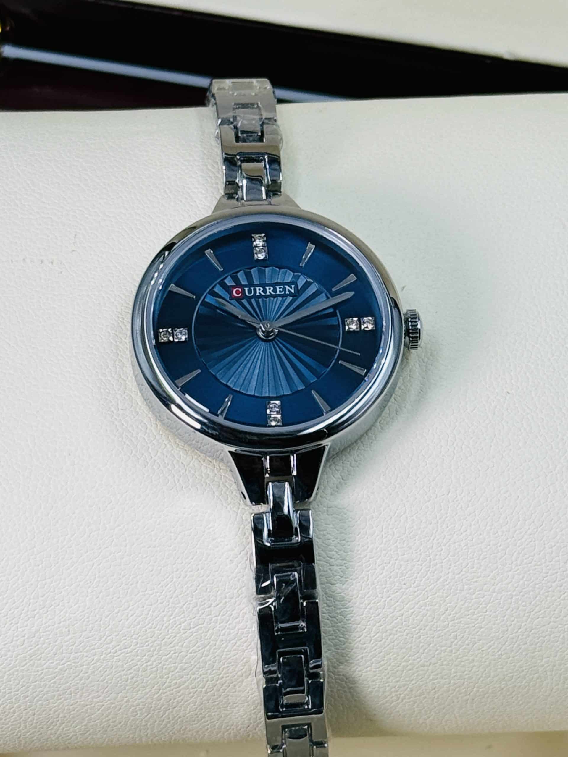 CURREN 9097 Women's Silver Stainless Steel Watch – Blue Sunburst Dial | Time Ticking - Image 2