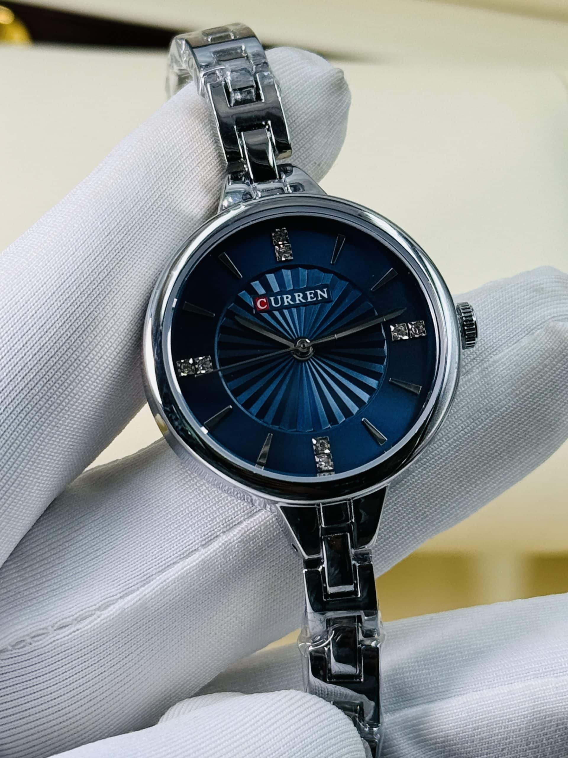 CURREN 9097 Women's Silver Stainless Steel Watch – Blue Sunburst Dial | Time Ticking - Image 3