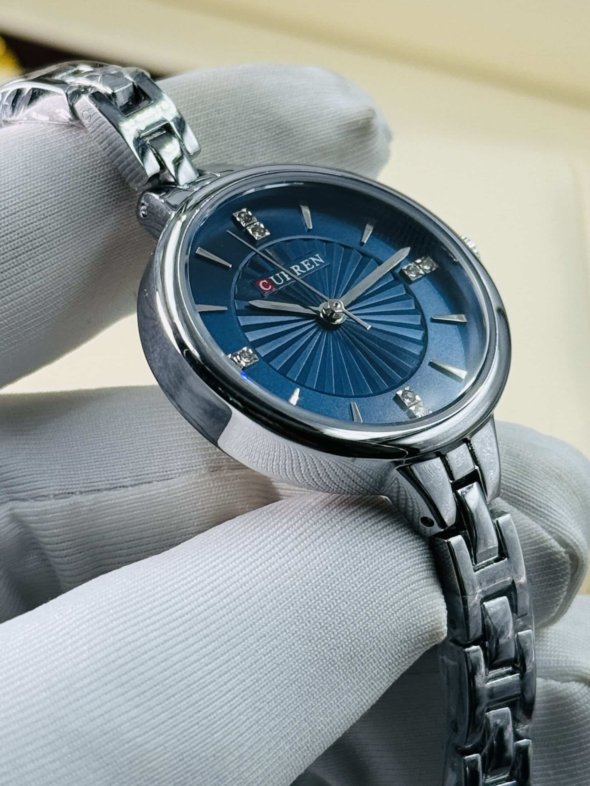 CURREN 9097 Women's Silver Stainless Steel Watch – Blue Sunburst Dial | Time Ticking - Image 5