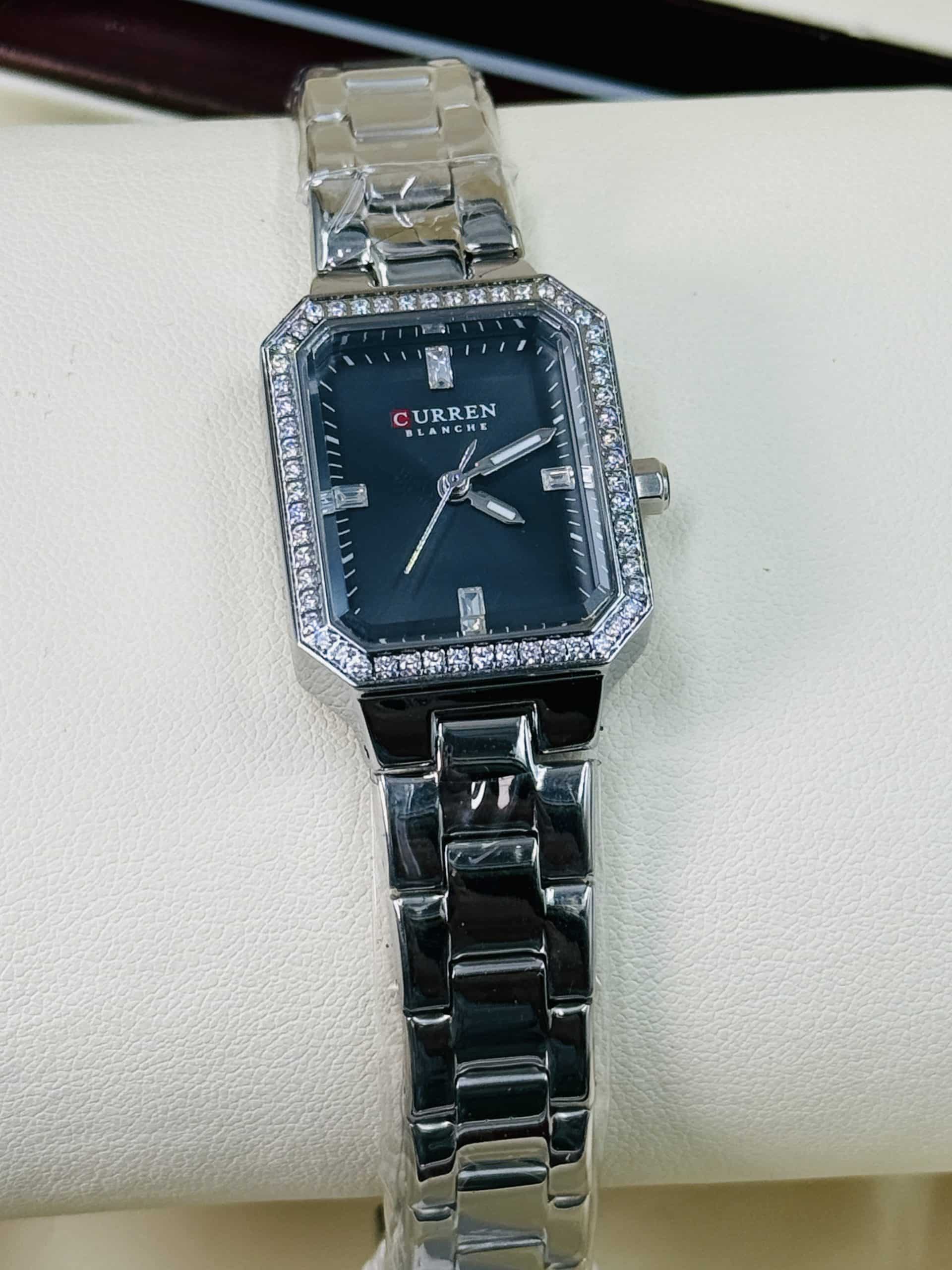 CURREN Blanche 9102 Women's Silver Watch with Black Dial and Crystal Bezel | Time Ticking - Image 2